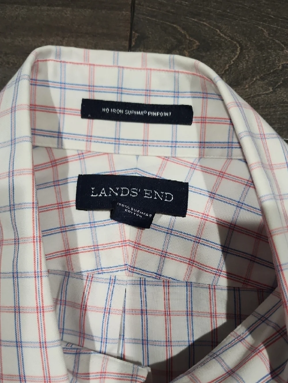 Lands' End Men's Pink and Blue Windowpane Dress Shirt